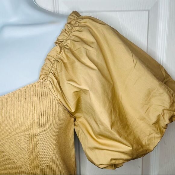 Endless Rose Mixed Media Puff Sleeve Tiered Mini Dress Tan S NWT - Picture 7 of 13